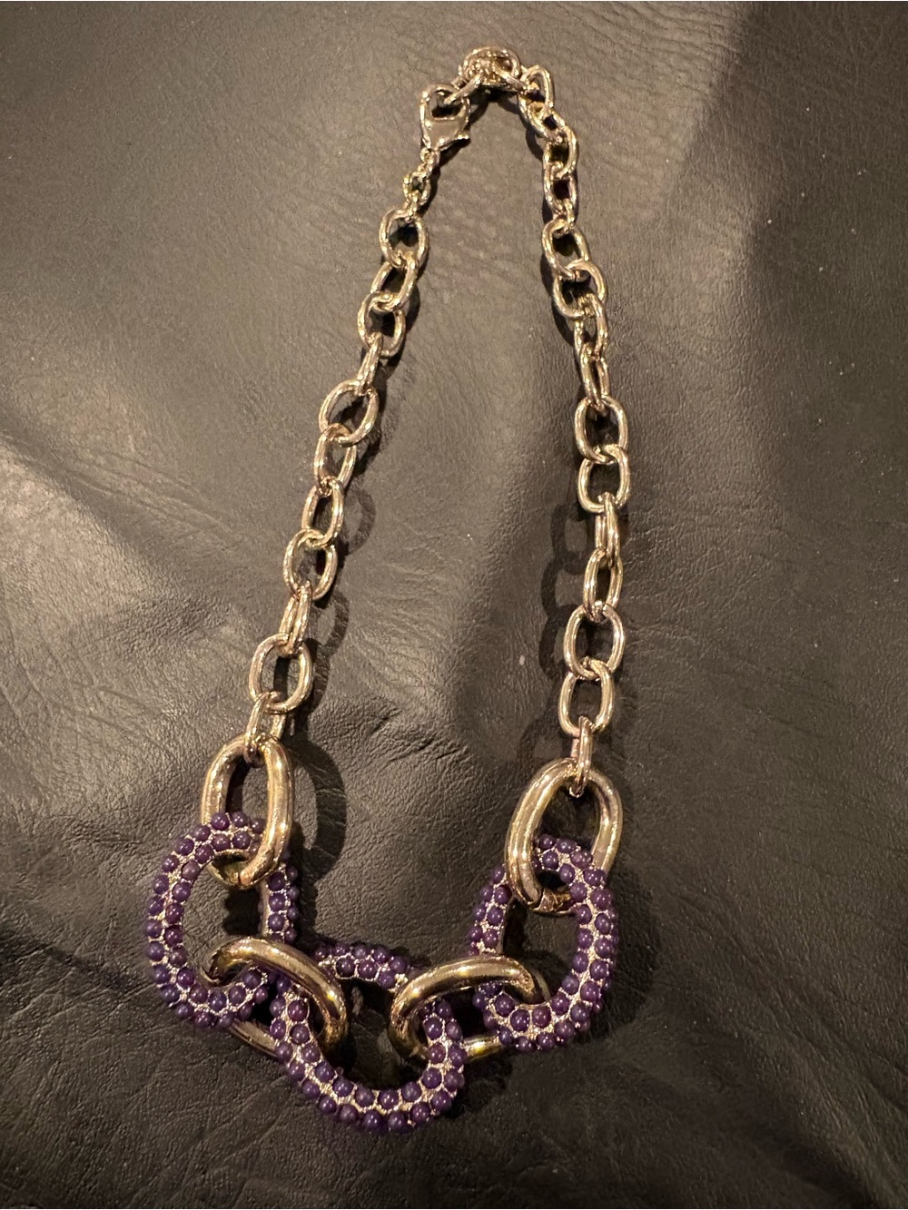 Gold Chain Necklace with Purple Crystal-Embellished Links